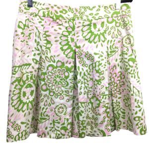 CK Bradley New York Cottagecore Floral Pink Green Pleated A-line Mini Skirt 10
